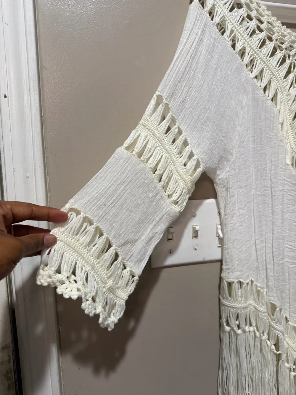 Forever 21 Cream Crochet Fringe Swim Coverup Poncho M
